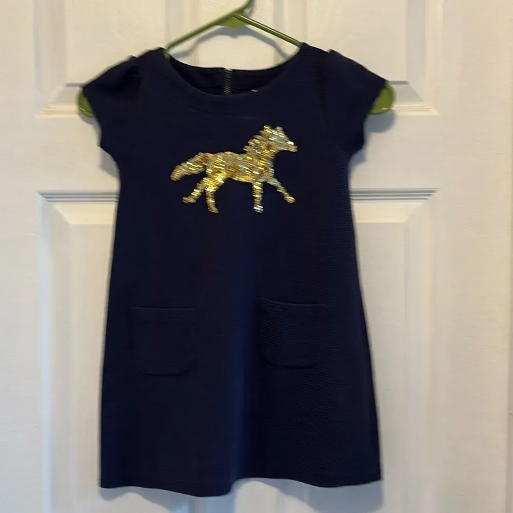 Gymboree Dress, navy with Gold Sequin Horse size 6